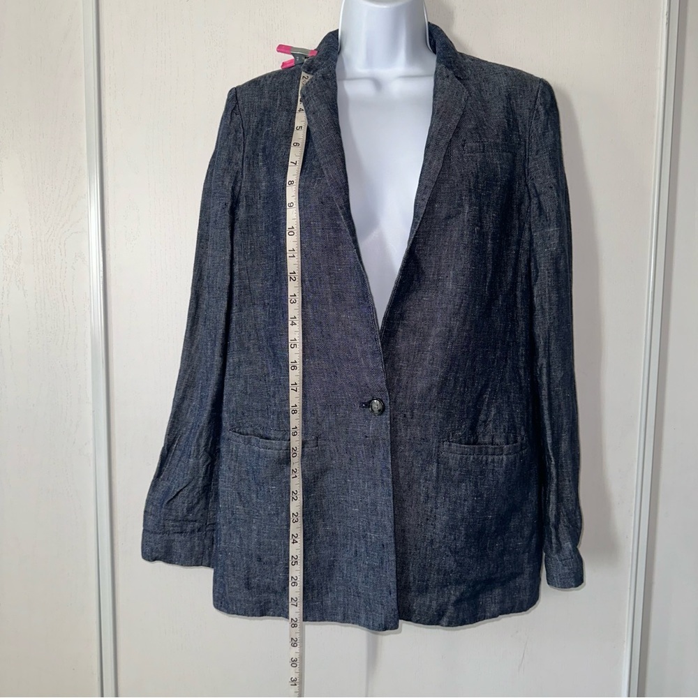 Banana Republic Women’s Navy Natural Linen Single Button Sleeved Blazer- Size 4 - Picture 7 of 13